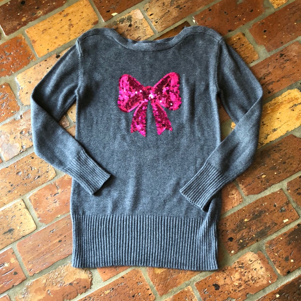 Gap kids gray sweater with pink sequin bow szXXL